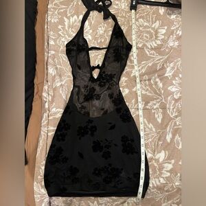 Elegant Black Floral Halter Dress